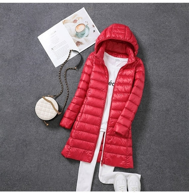 Women’s Long Packable Puffer Coat | Ultra-Lightweight Nylon | Extended Fit for Warmth | Travel Friendly