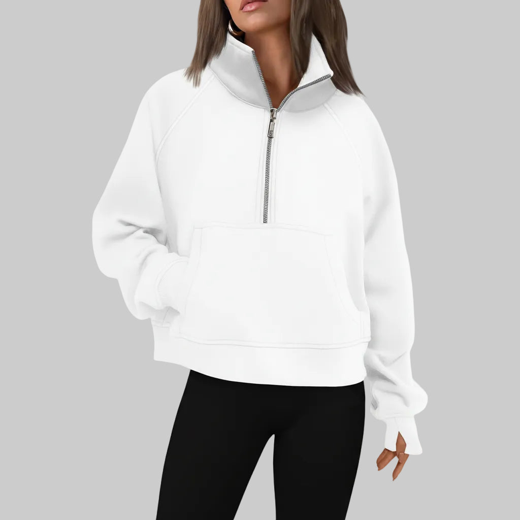 Chic Cropped Fleece Half Zip Sweatshirt for Daily Comfort