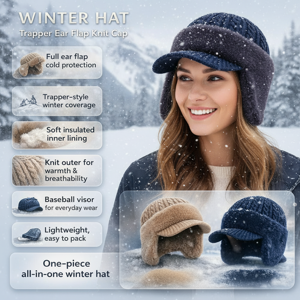 Cozy Outdoor Knit Cap with Ear Flaps for Cold Weather Comfort