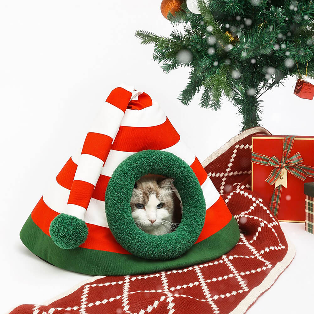 SnuggleNest Festive Cat Bed for Christmas Comfort