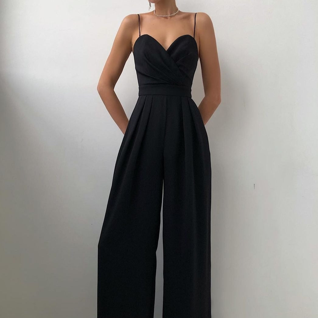 Women’s Wide-Leg Jumpsuit | Wrap-Front Bodice & Spaghetti Straps | Cotton Blend | Elegant Fit