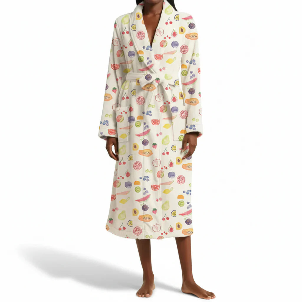 Charming Floral Lounge Robe with Shawl Collar and Adjustable Belt