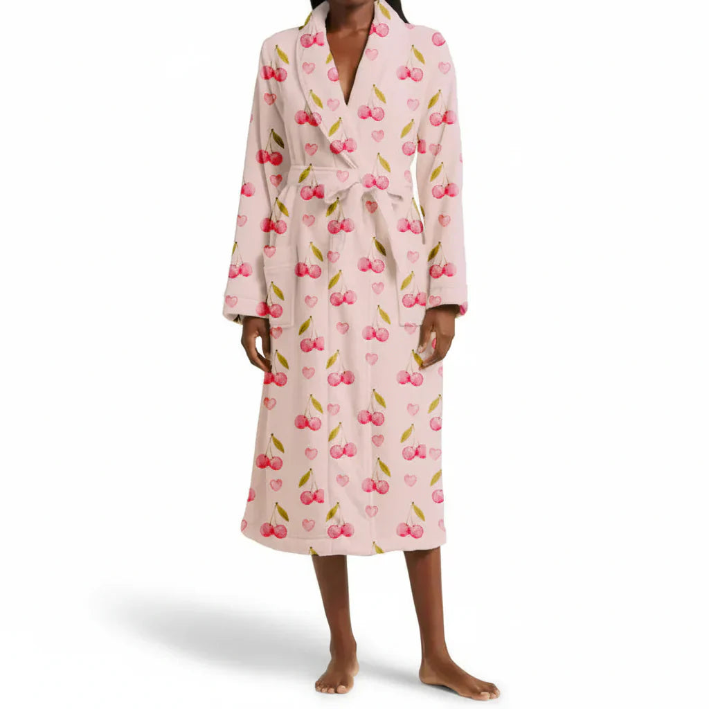 Charming Floral Lounge Robe with Shawl Collar and Adjustable Belt