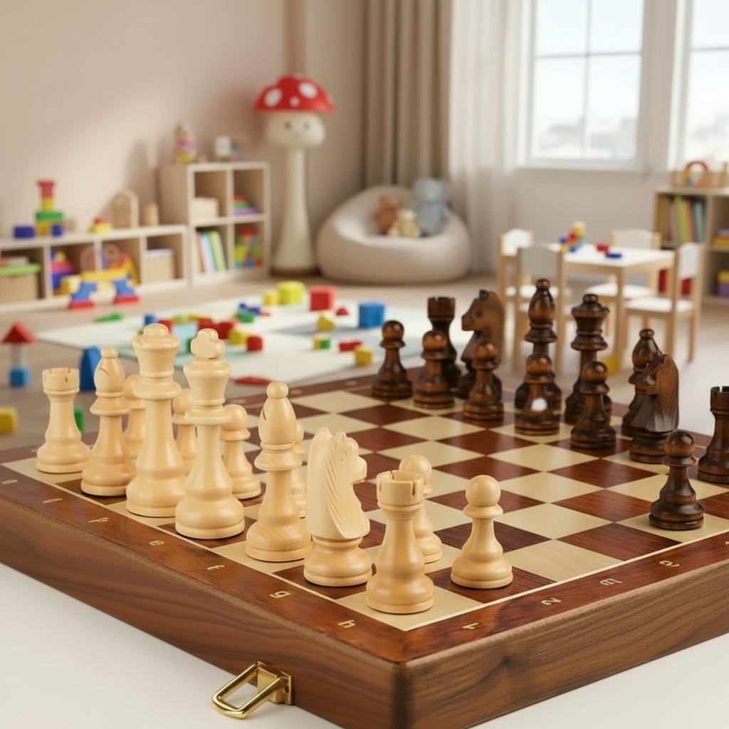 EleganceFold Wooden Chess Set with Travel-Friendly Design