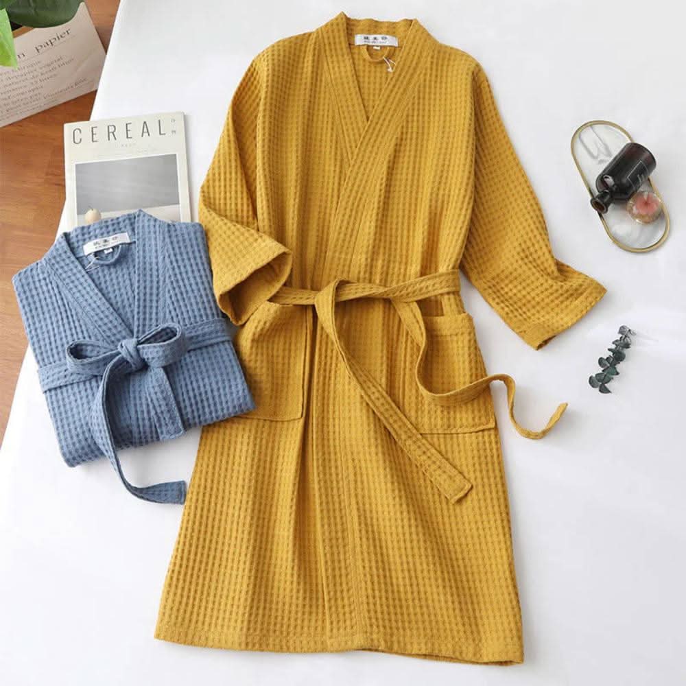 Cotton Comfort Waffle Weave V-Neck Robe for Every Season
