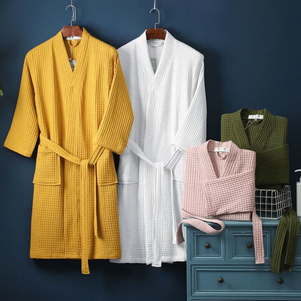 Cotton Comfort Waffle Weave V-Neck Robe for Every Season