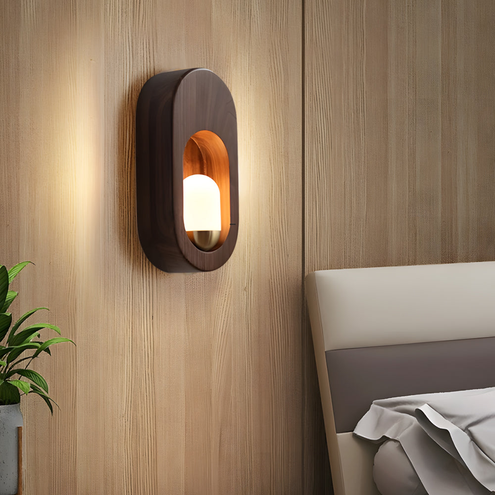 1-Light Wood Oval Wall Sconce - Wood/Walnut | Dazuma
