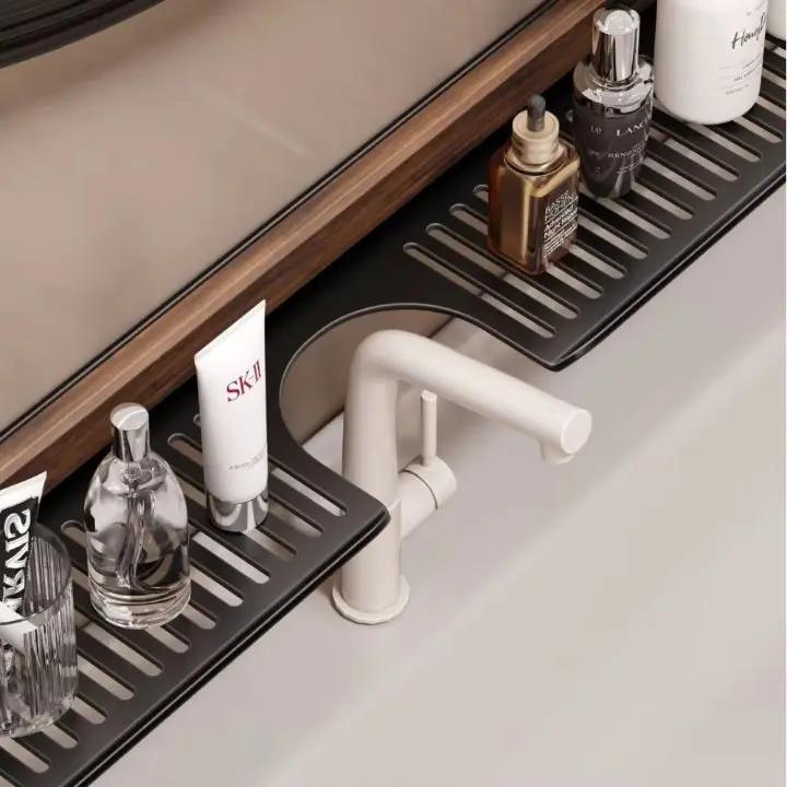Drill-Free Bathroom and Kitchen Storage – Suction Mount Wall Shelf with Walnut Finish
