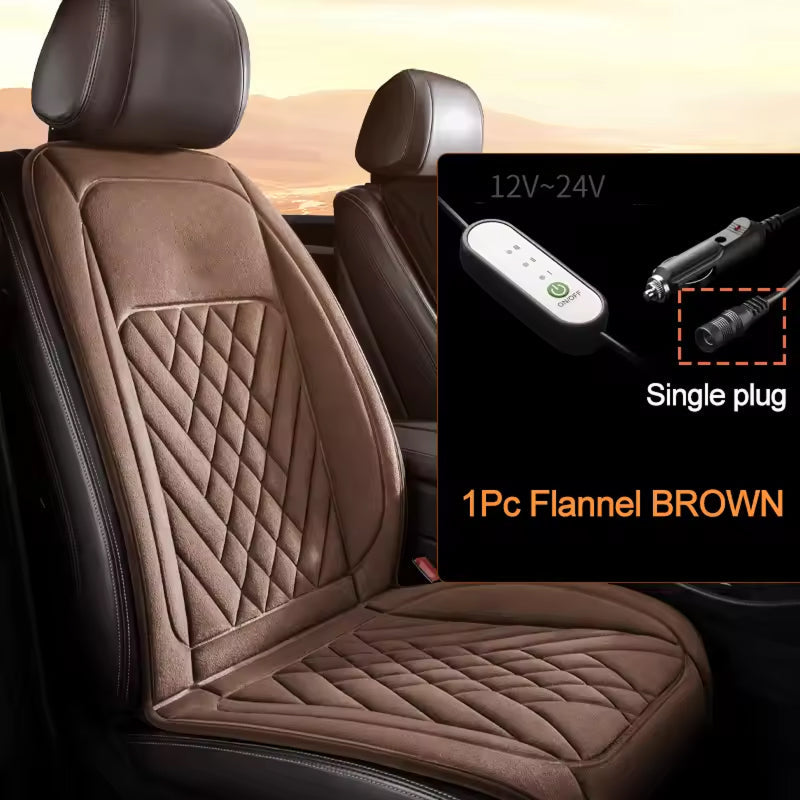 Universal Heated Seat Cover for Cars | 3 Heat Settings | 12V-24V | Washable
