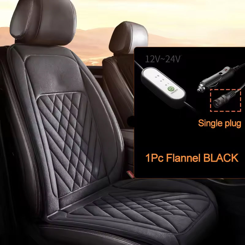 Universal Heated Seat Cover for Cars | 3 Heat Settings | 12V-24V | Washable