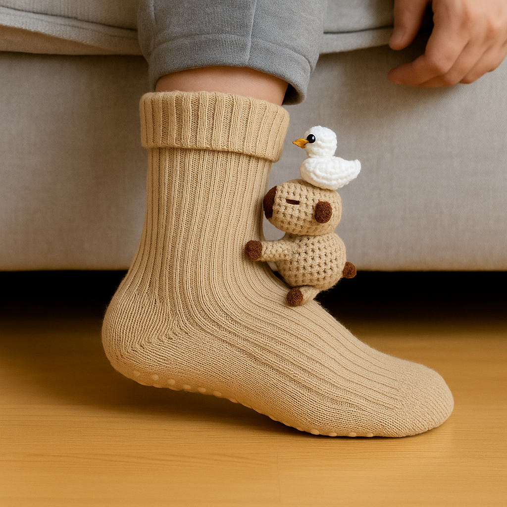 Cozy Animal-Themed Slipper Socks with Grippy Soles