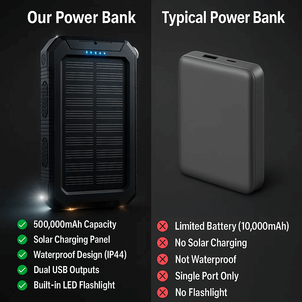 SunCharge Waterproof Solar Battery Pack 10000mAh with Dual USB