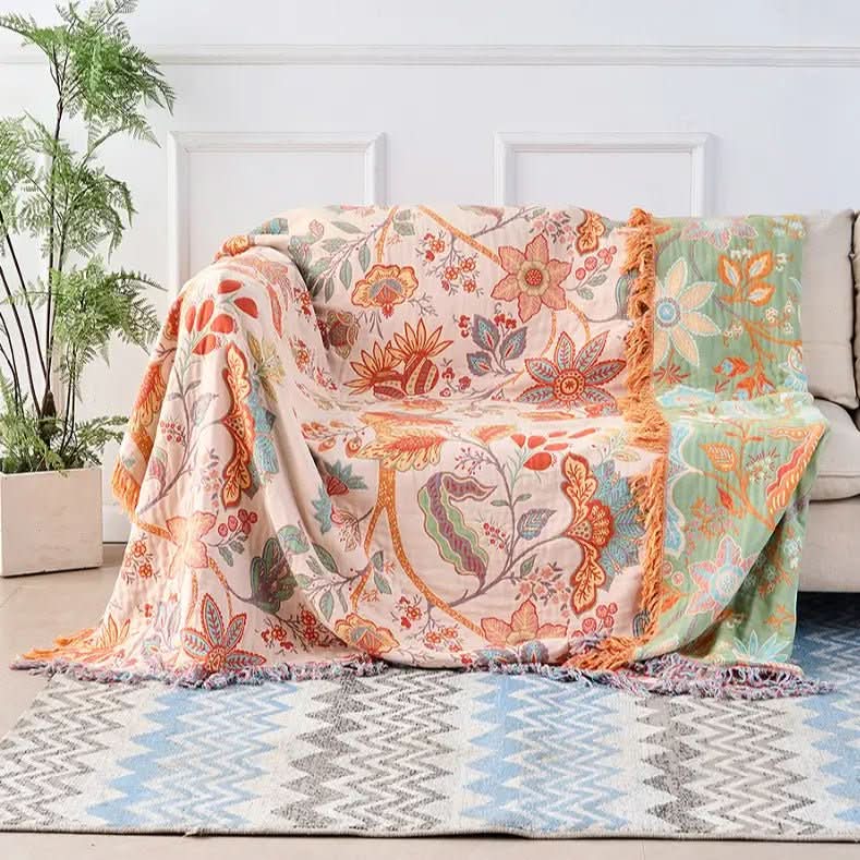 BreatheEasy Cotton Dual-Sided Throw Blanket with Floral Design