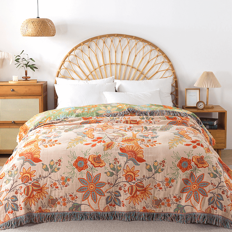 BreatheEasy Cotton Dual-Sided Throw Blanket with Floral Design