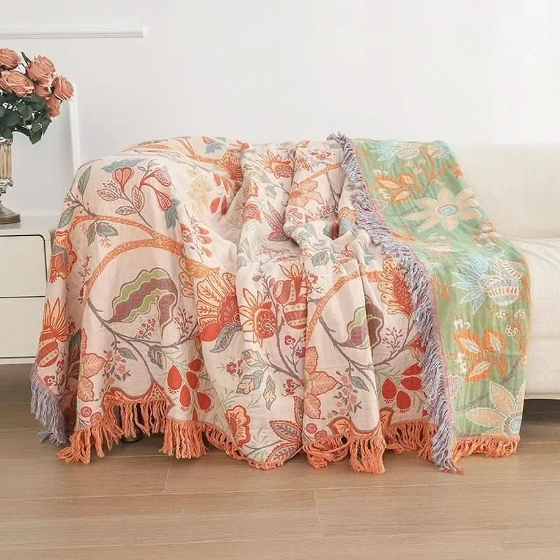 BreatheEasy Cotton Dual-Sided Throw Blanket with Floral Design