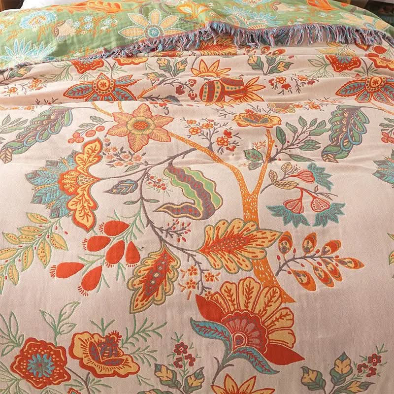 BreatheEasy Cotton Dual-Sided Throw Blanket with Floral Design