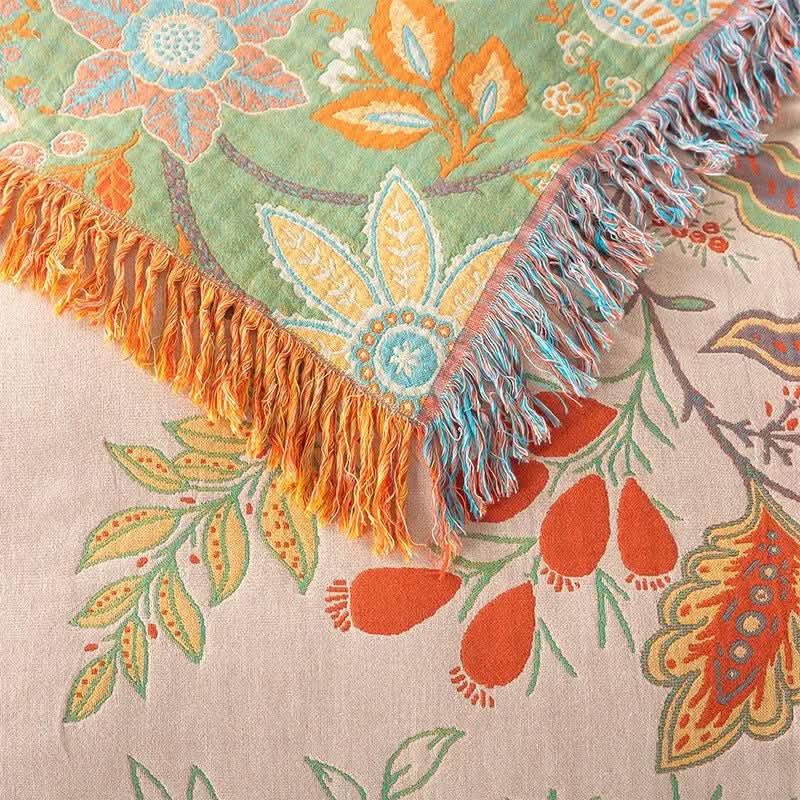 BreatheEasy Cotton Dual-Sided Throw Blanket with Floral Design