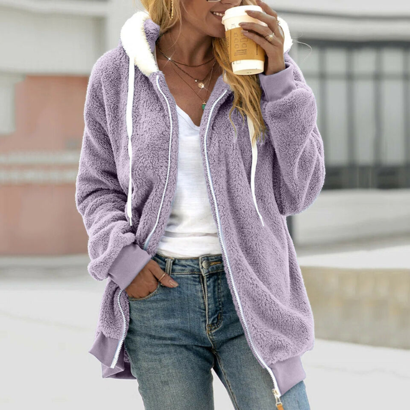 Women's Fleece Hoodie | Oversized Sherpa Zip-Up | Cotton & Polyester | Cozy Warmth