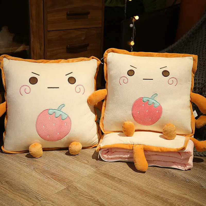 Cartoon Toast Design Travel Blanket Pillow | Cozy Dual-Use Comfort