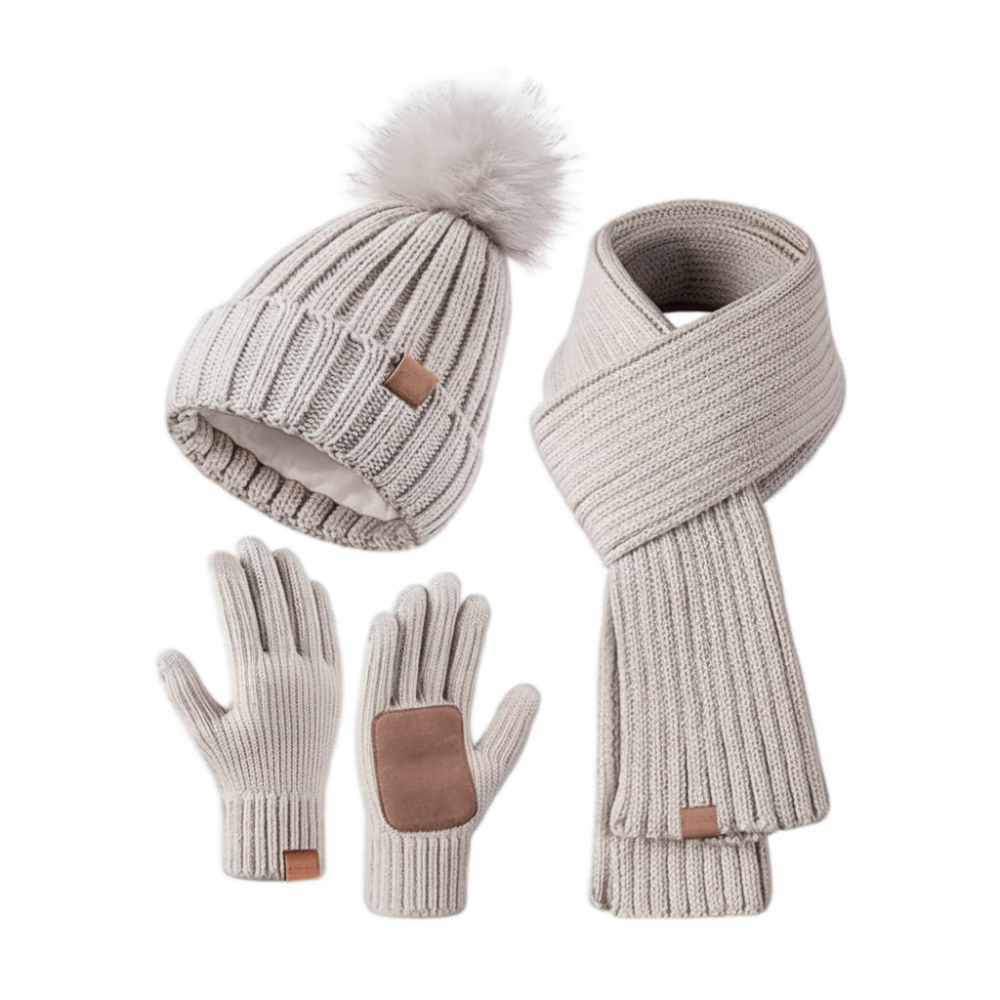 Cozy Knit Winter Set: Hat, Scarf & Touchscreen Gloves