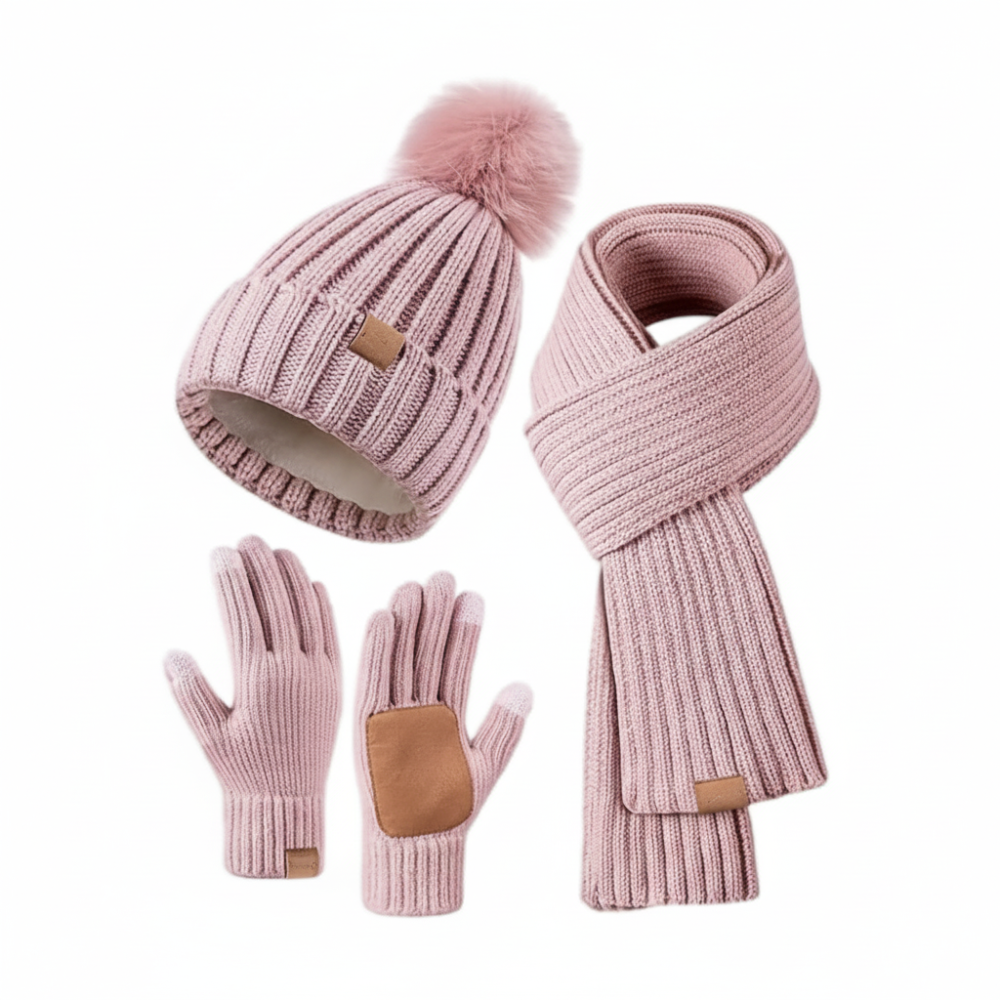 Cozy Knit Winter Set: Hat, Scarf & Touchscreen Gloves
