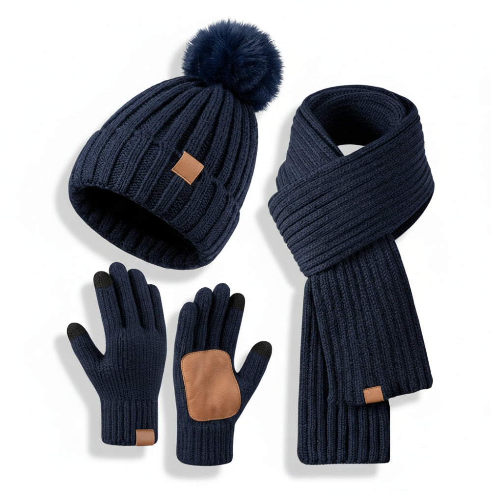 Cozy Knit Winter Set: Hat, Scarf & Touchscreen Gloves