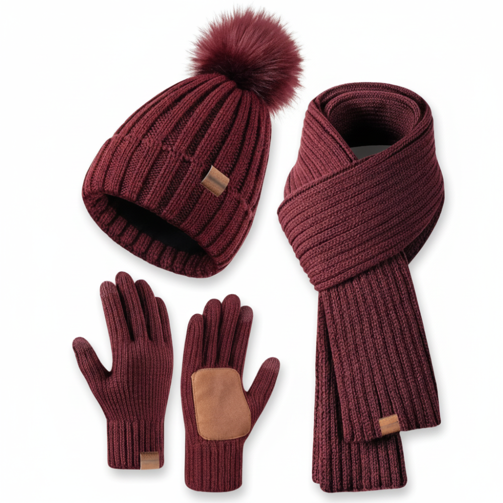 Cozy Knit Winter Set: Hat, Scarf & Touchscreen Gloves