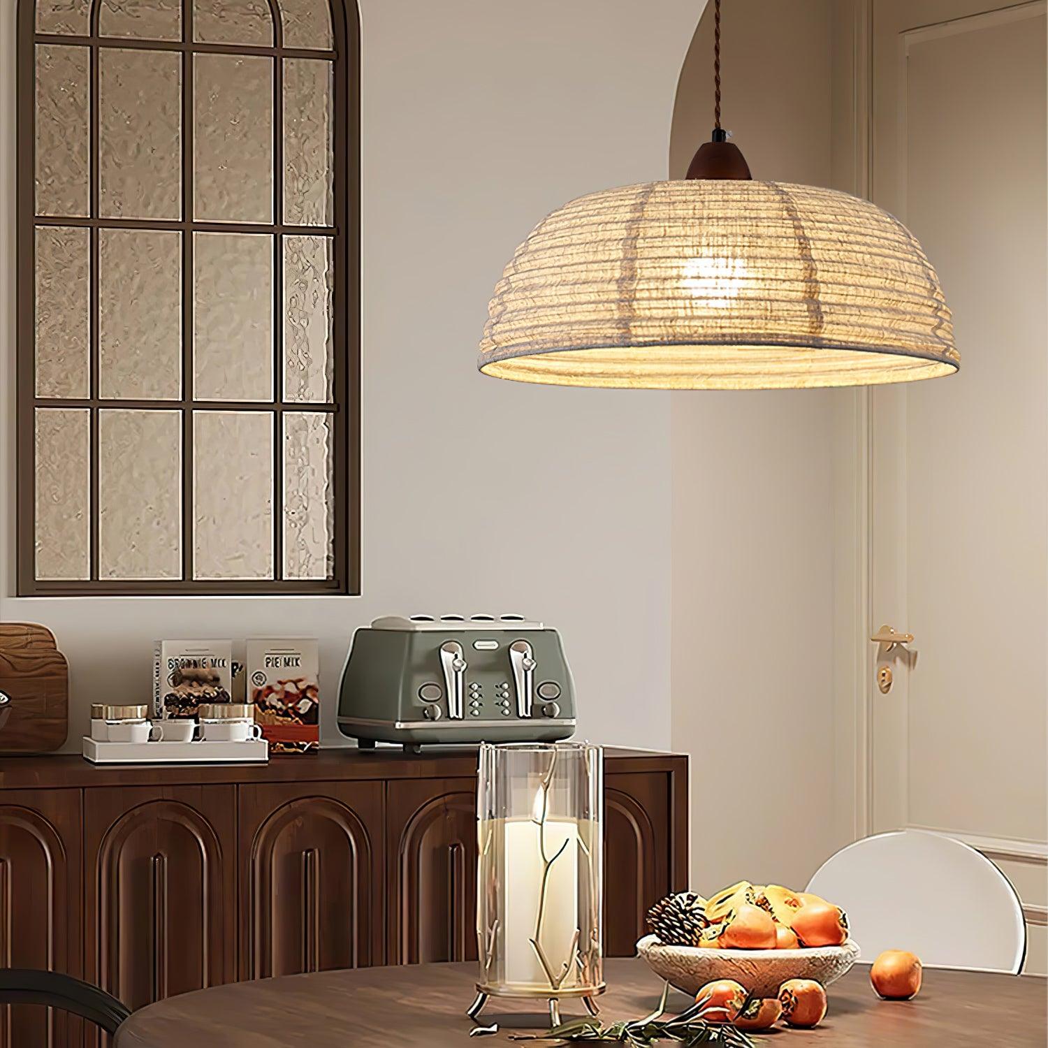 NaturalEssence Wooden Pendant Light with Soft Fabric Details