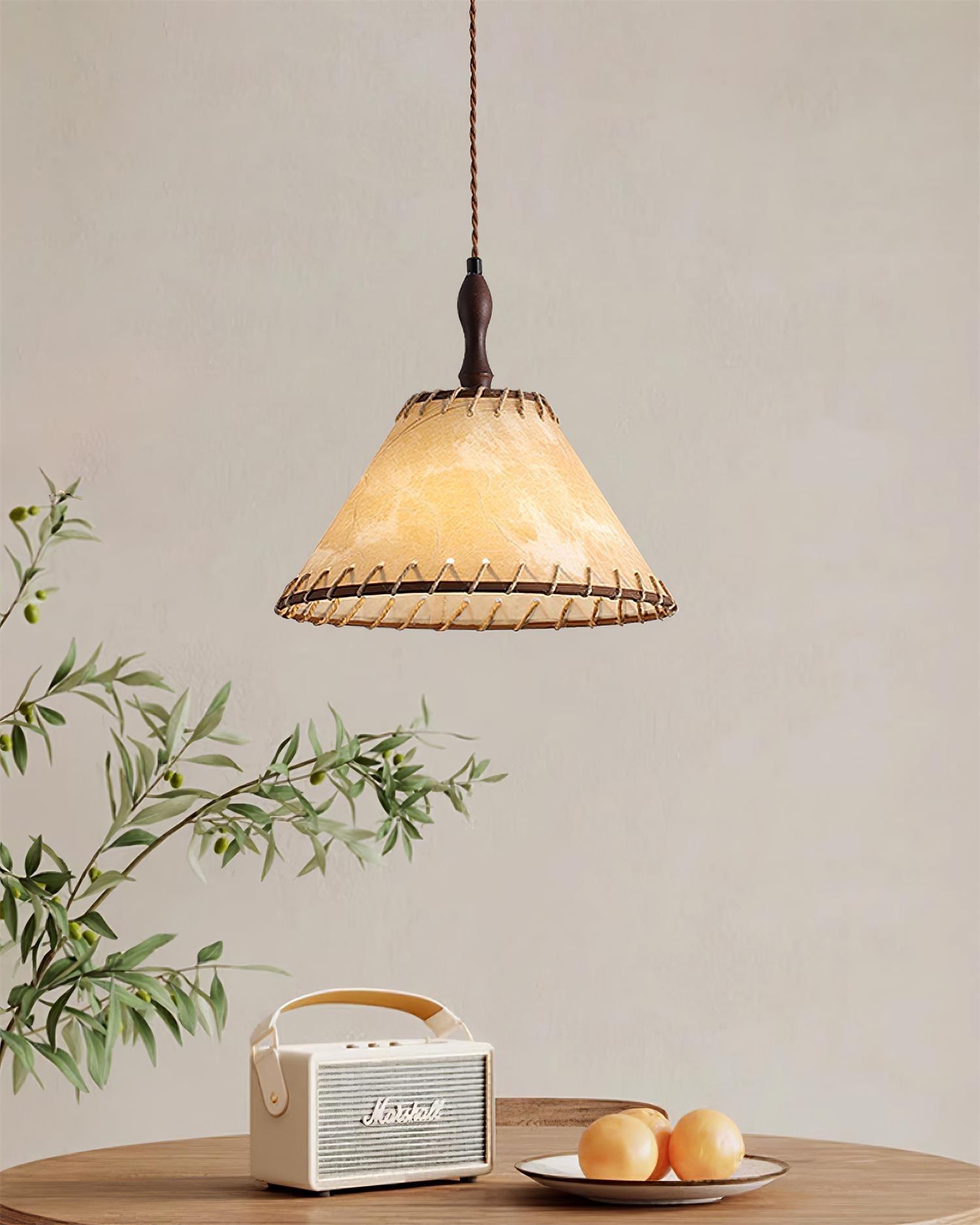 NaturalEssence Wooden Pendant Light with Soft Fabric Details
