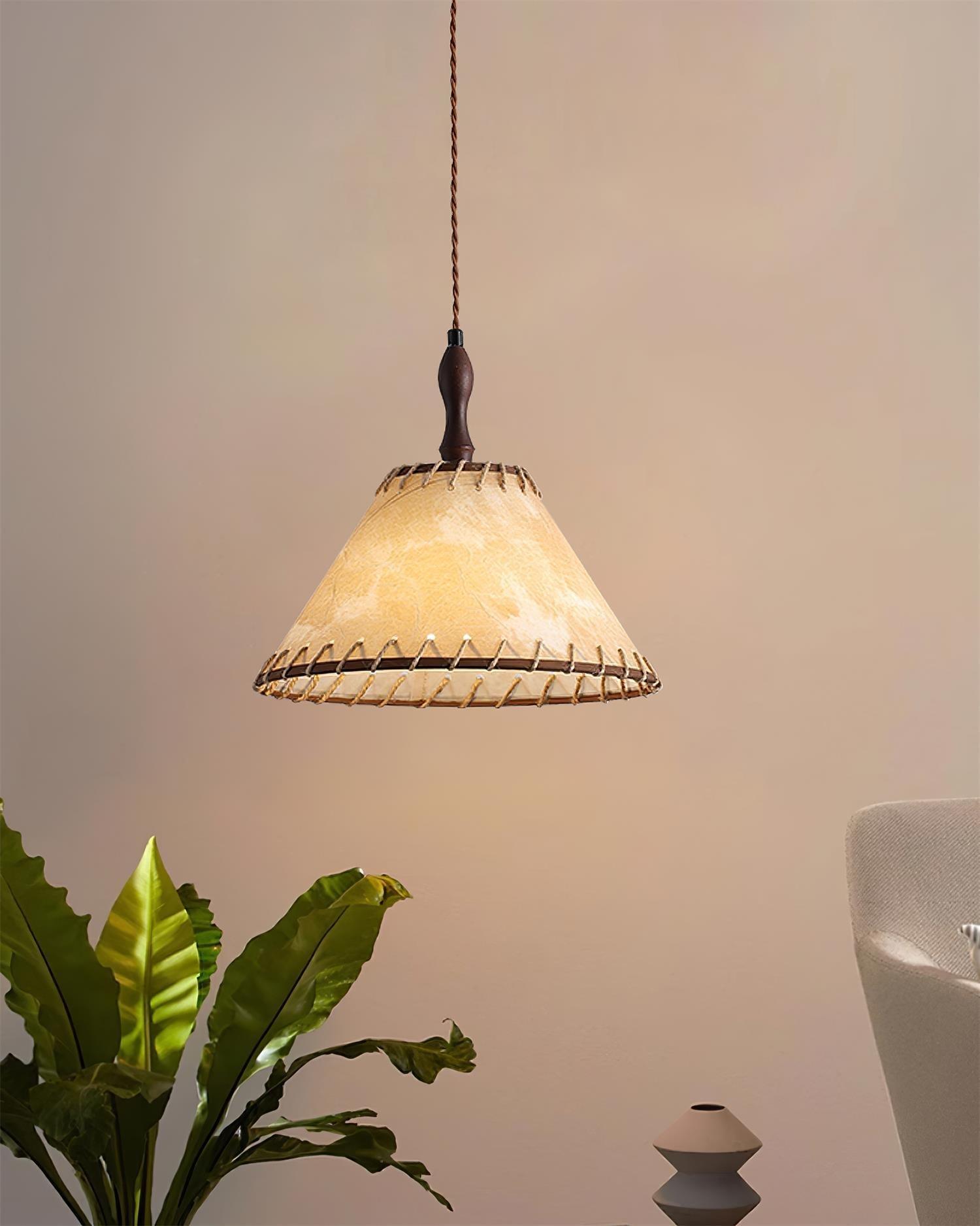 NaturalEssence Wooden Pendant Light with Soft Fabric Details