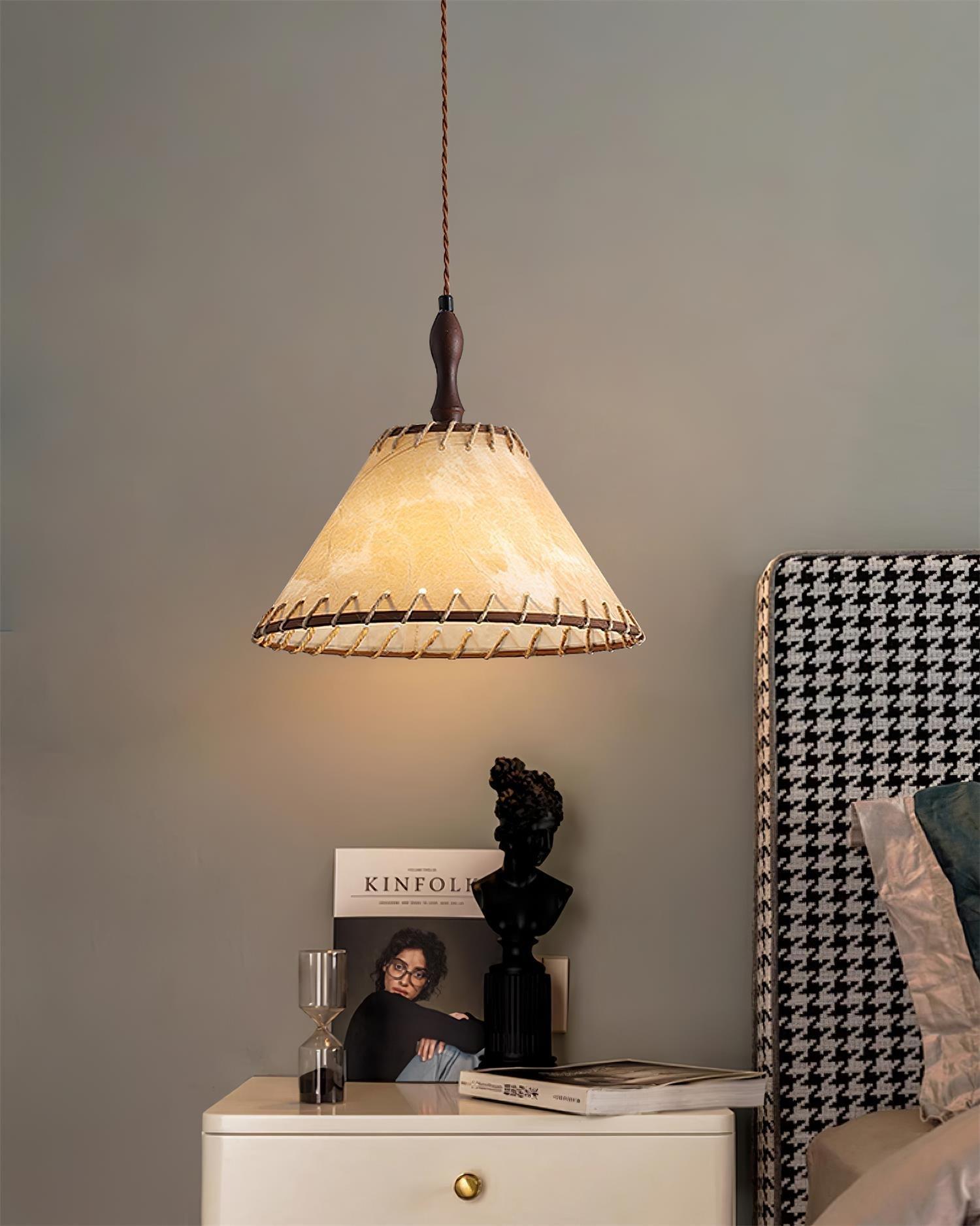 NaturalEssence Wooden Pendant Light with Soft Fabric Details