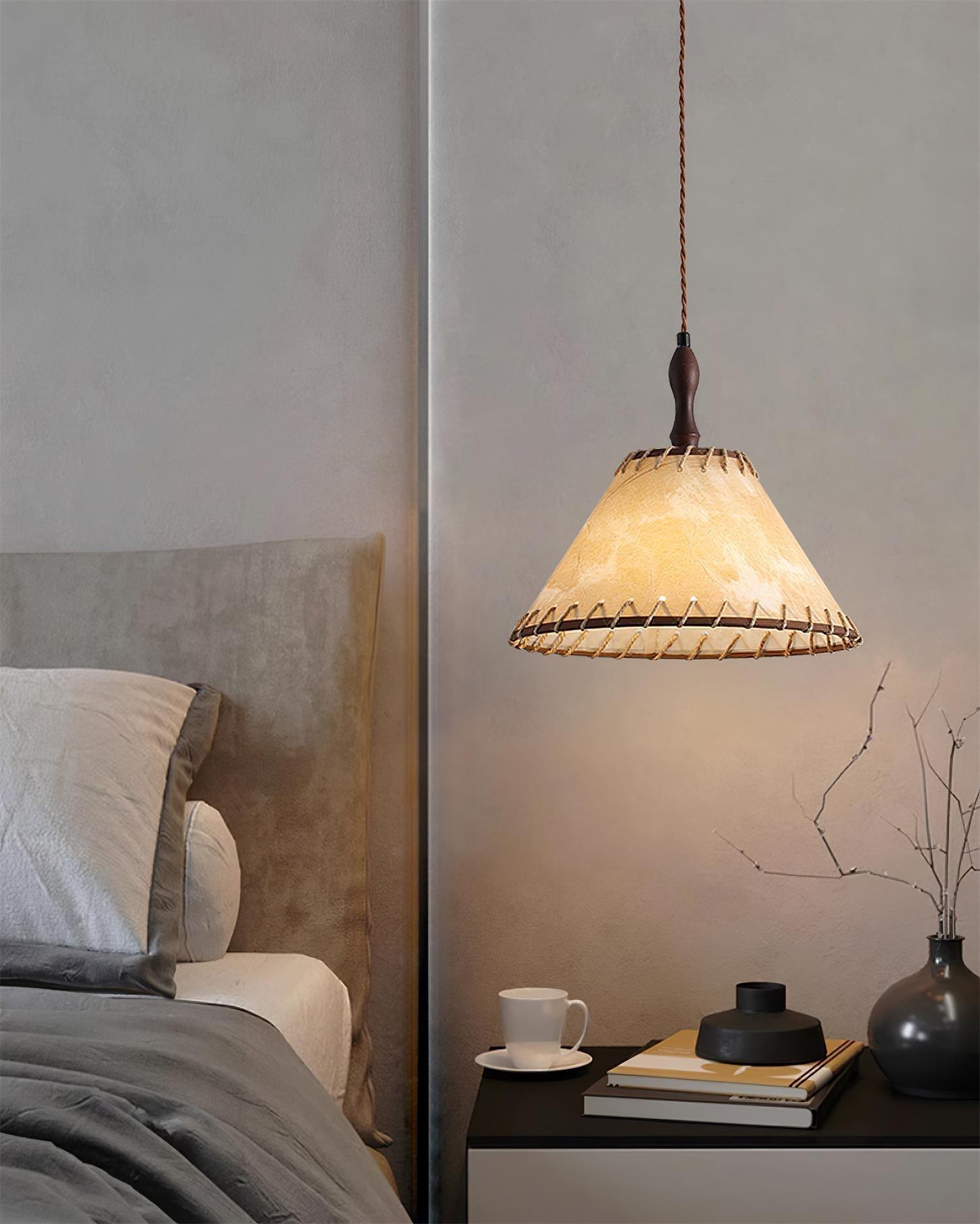 NaturalEssence Wooden Pendant Light with Soft Fabric Details
