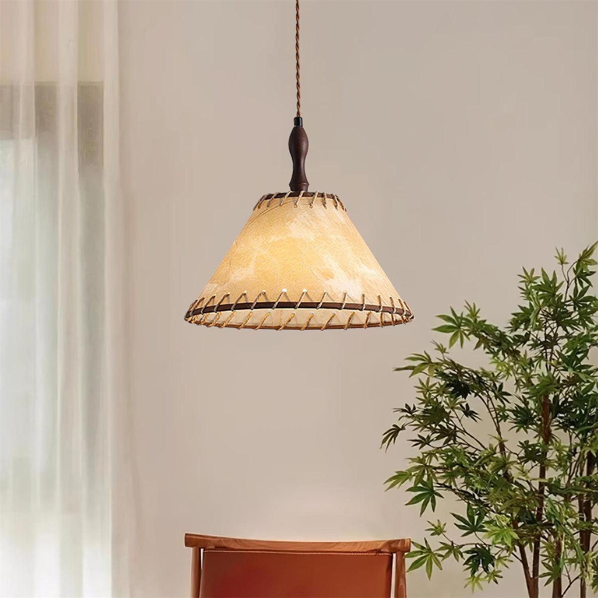 NaturalEssence Wooden Pendant Light with Soft Fabric Details