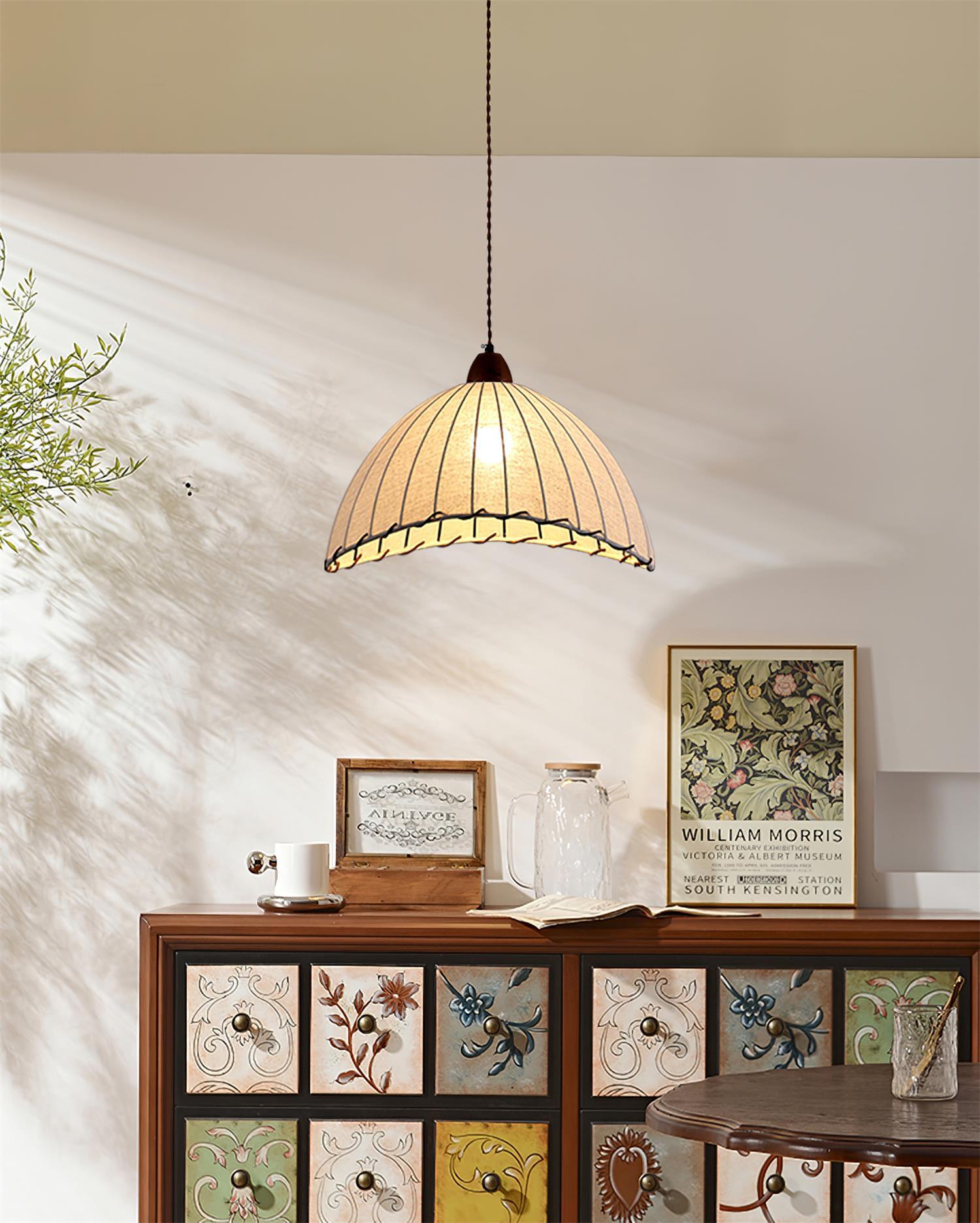 NaturalEssence Wooden Pendant Light with Soft Fabric Details