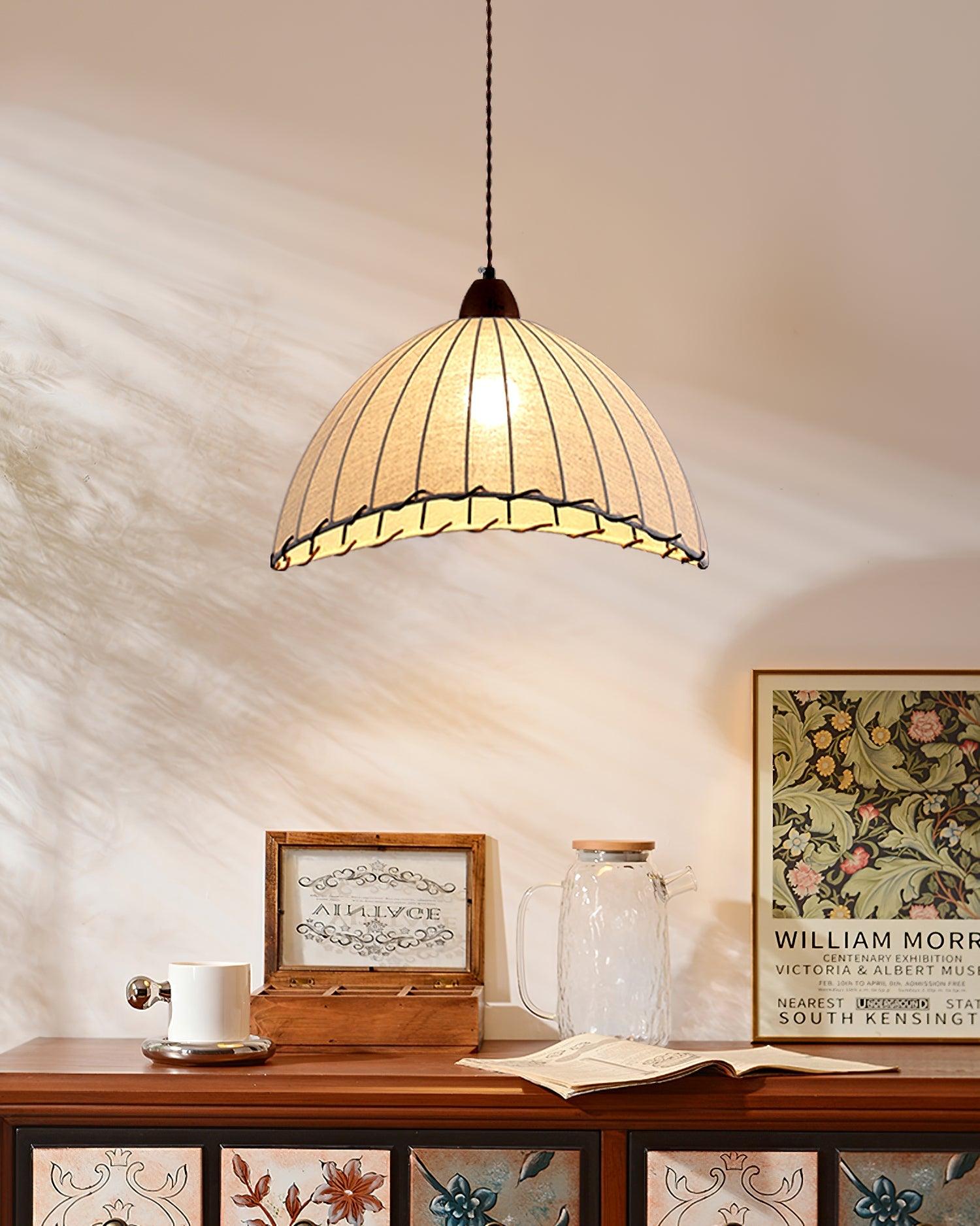 NaturalEssence Wooden Pendant Light with Soft Fabric Details