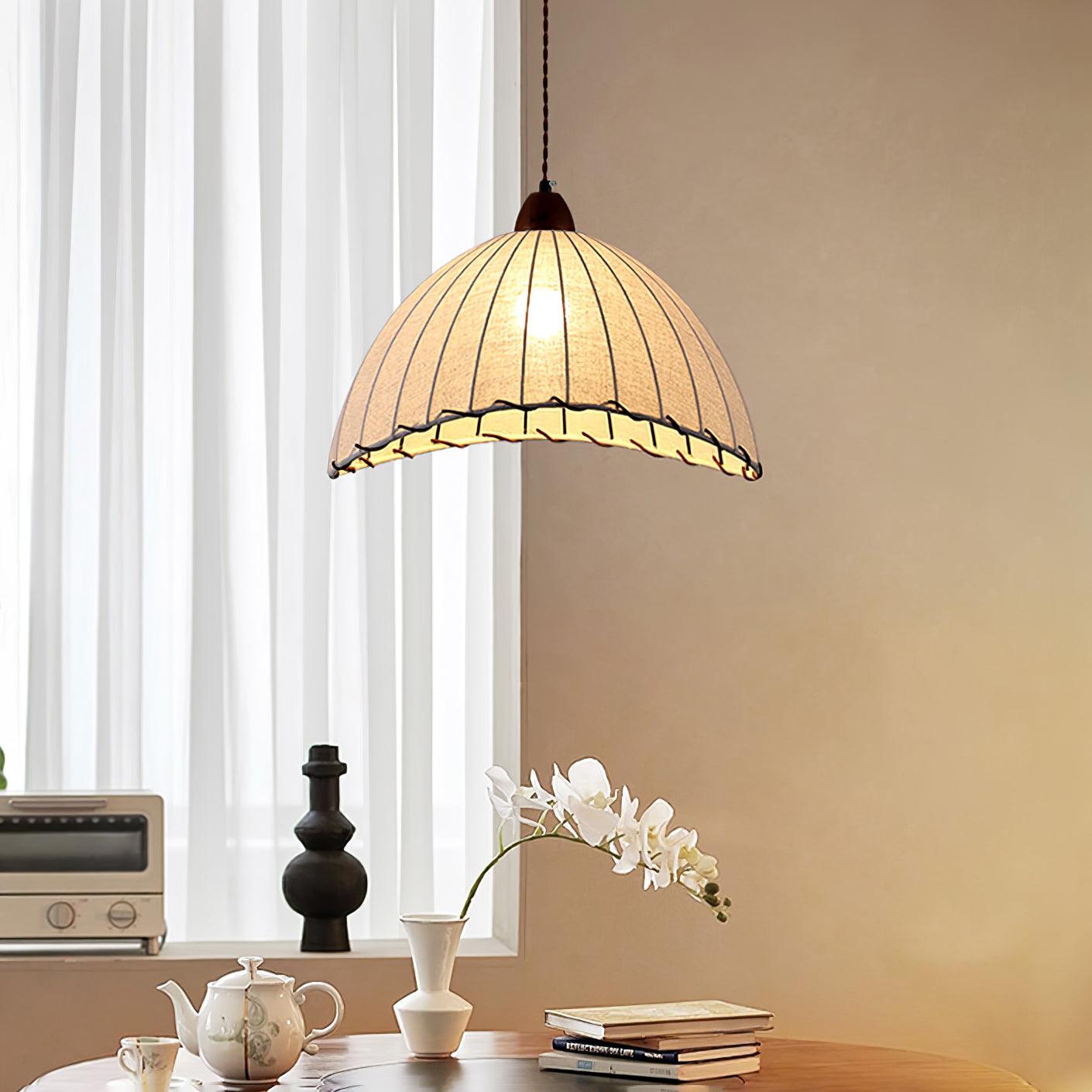 NaturalEssence Wooden Pendant Light with Soft Fabric Details