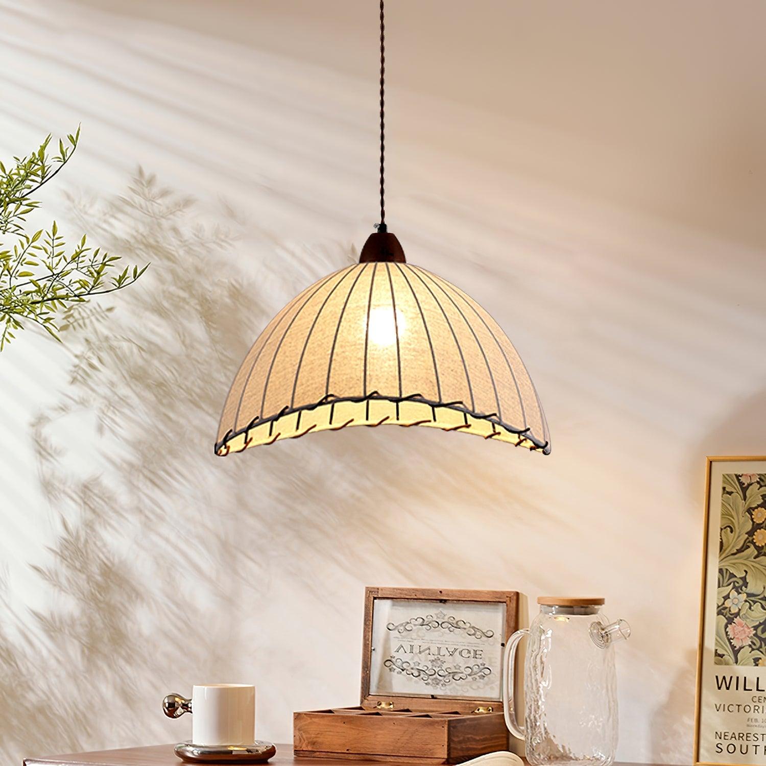 NaturalEssence Wooden Pendant Light with Soft Fabric Details