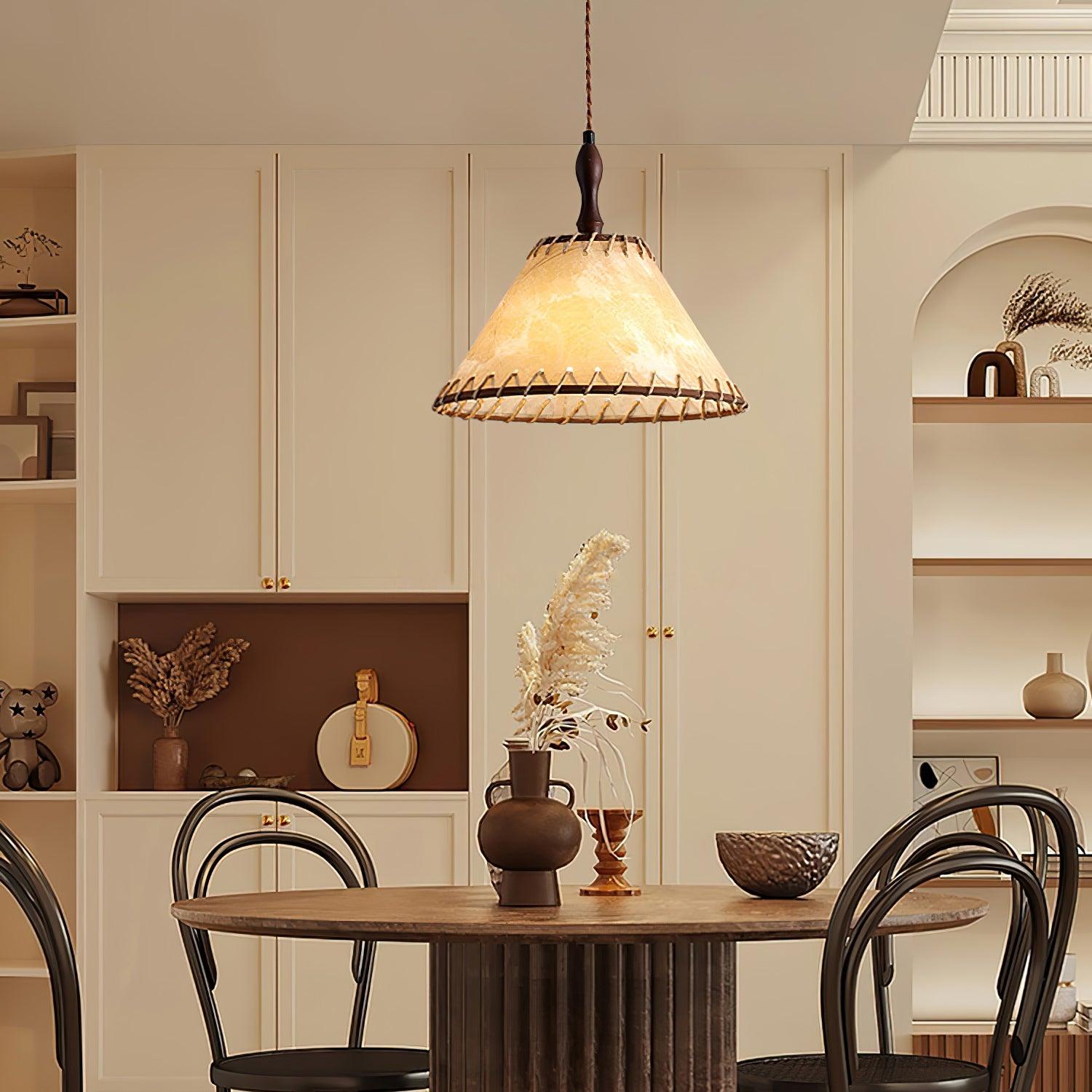NaturalEssence Wooden Pendant Light with Soft Fabric Details
