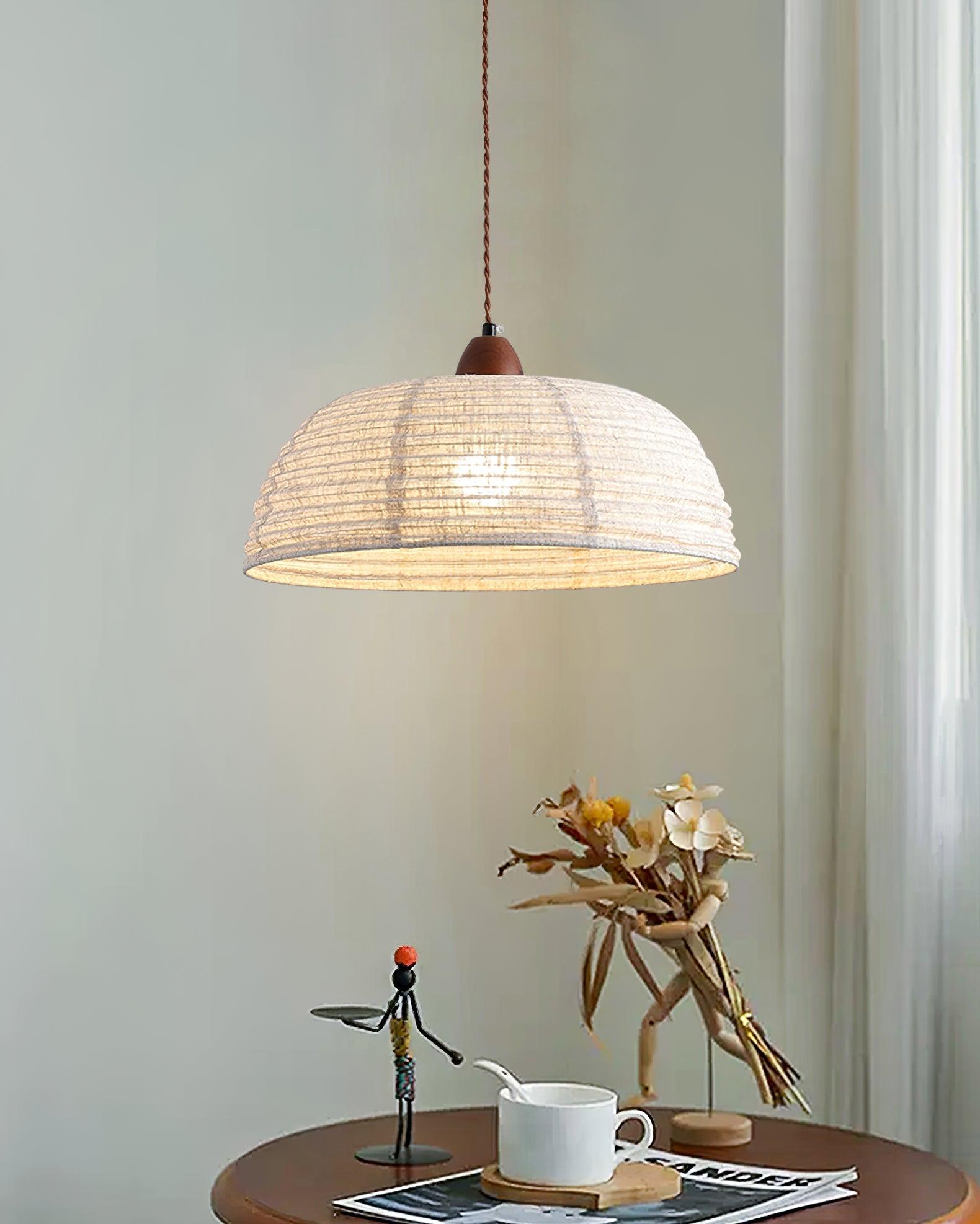 NaturalEssence Wooden Pendant Light with Soft Fabric Details