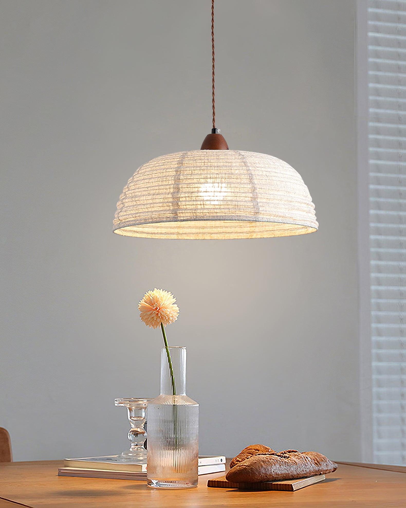 NaturalEssence Wooden Pendant Light with Soft Fabric Details