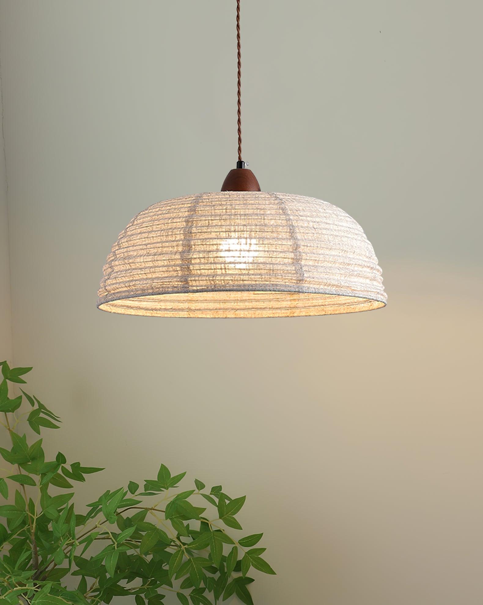NaturalEssence Wooden Pendant Light with Soft Fabric Details