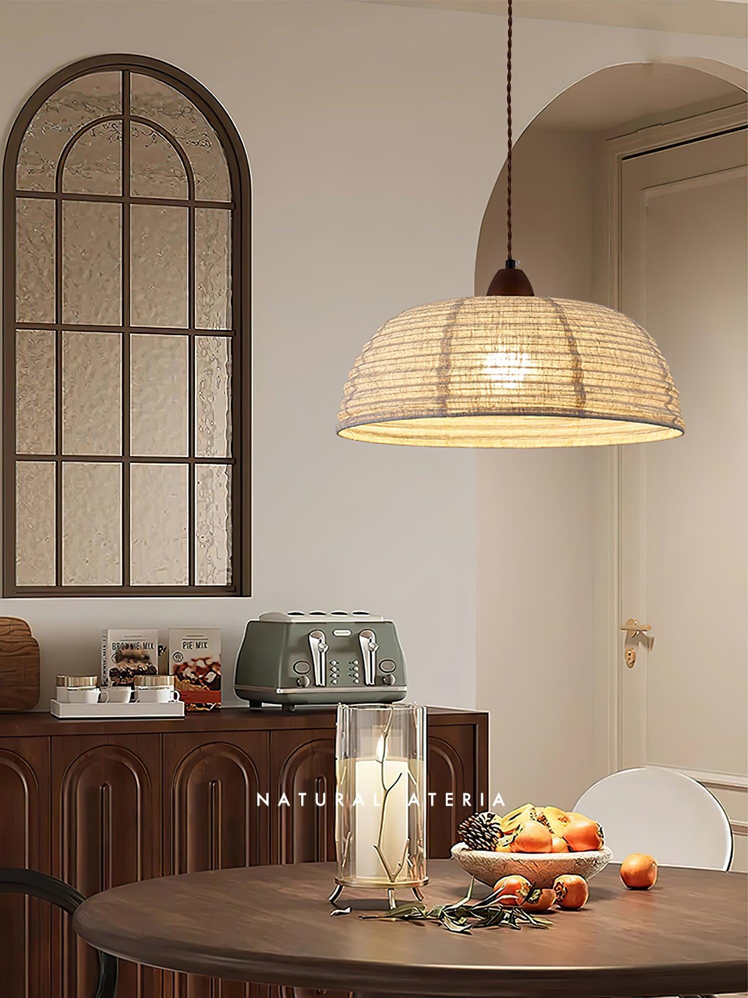 NaturalEssence Wooden Pendant Light with Soft Fabric Details