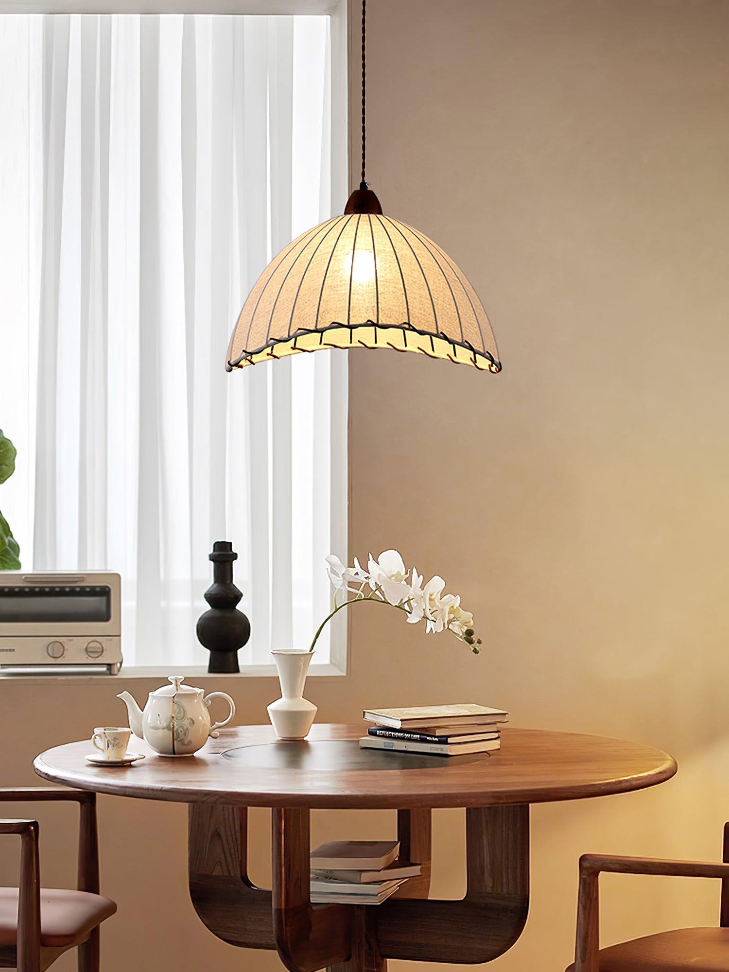 NaturalEssence Wooden Pendant Light with Soft Fabric Details