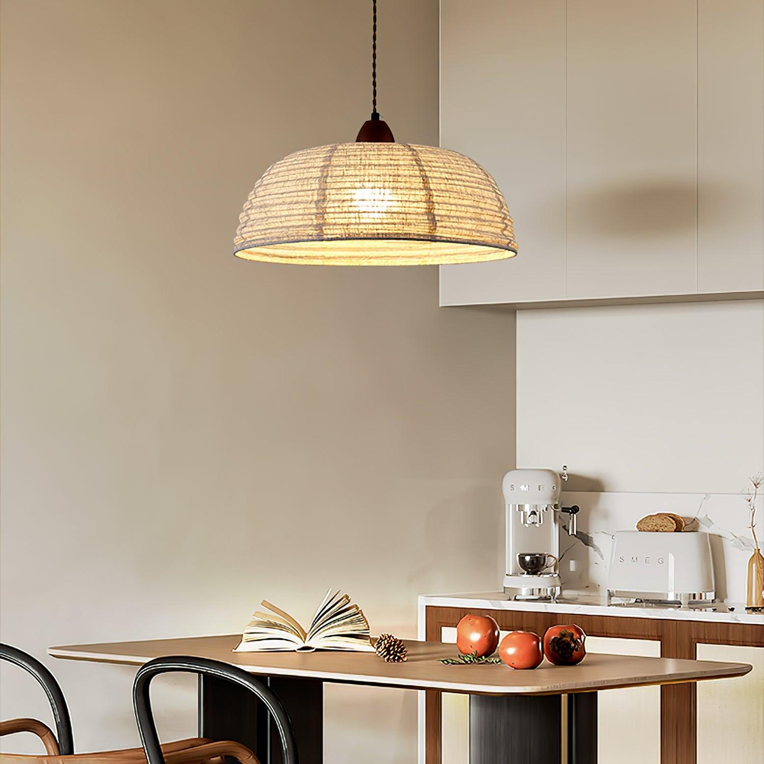 NaturalEssence Wooden Pendant Light with Soft Fabric Details