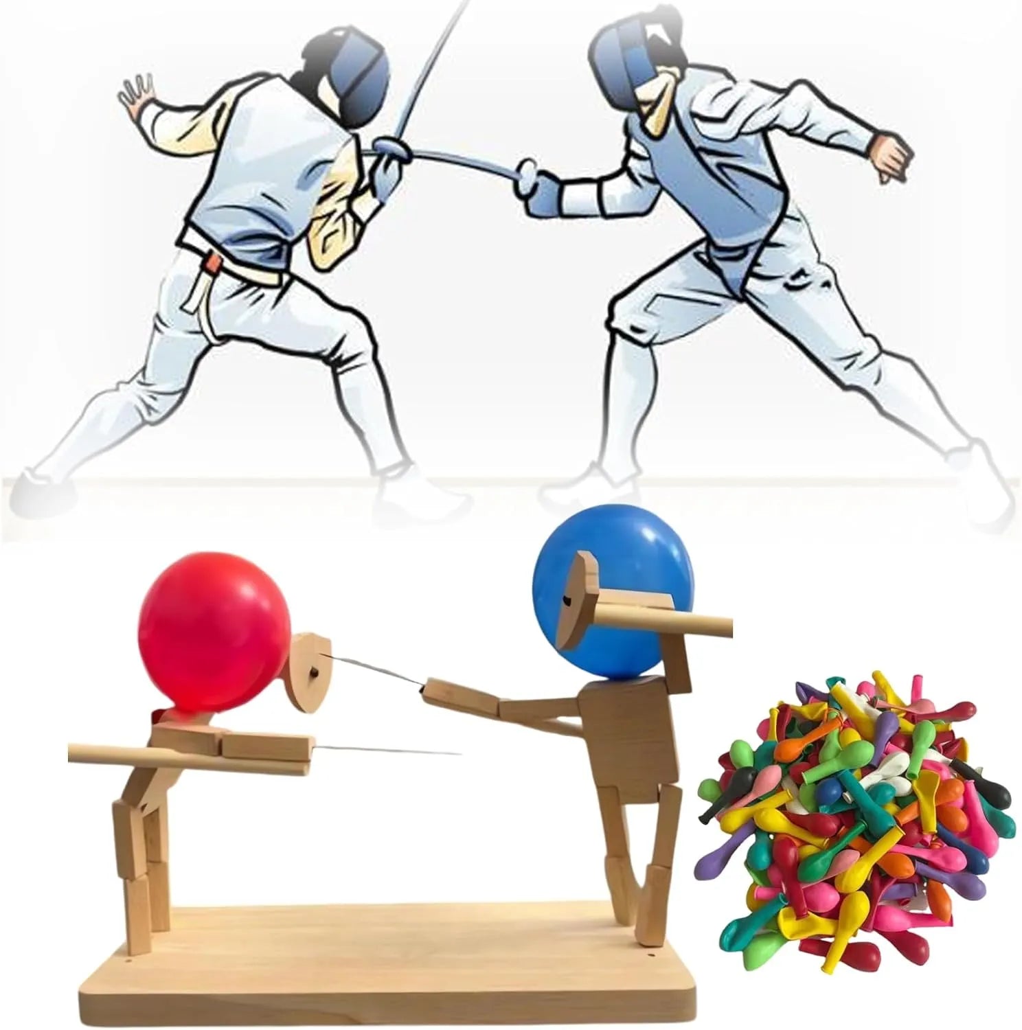 Handcrafted Wooden Battle Puppets | Durable Balloon Game for Kids
