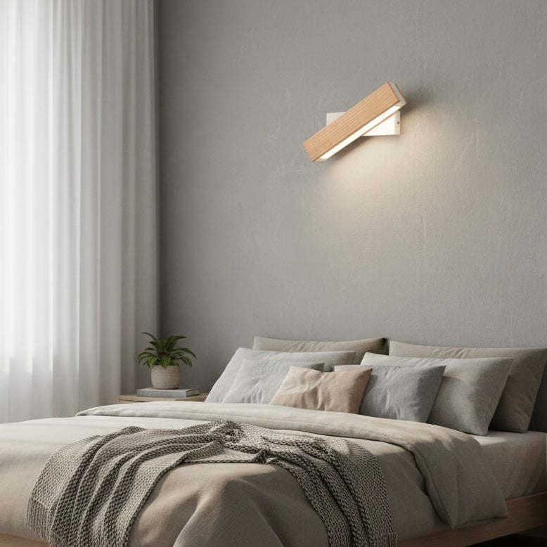 Natural Wood Wall Sconce with 360° Swivel Design