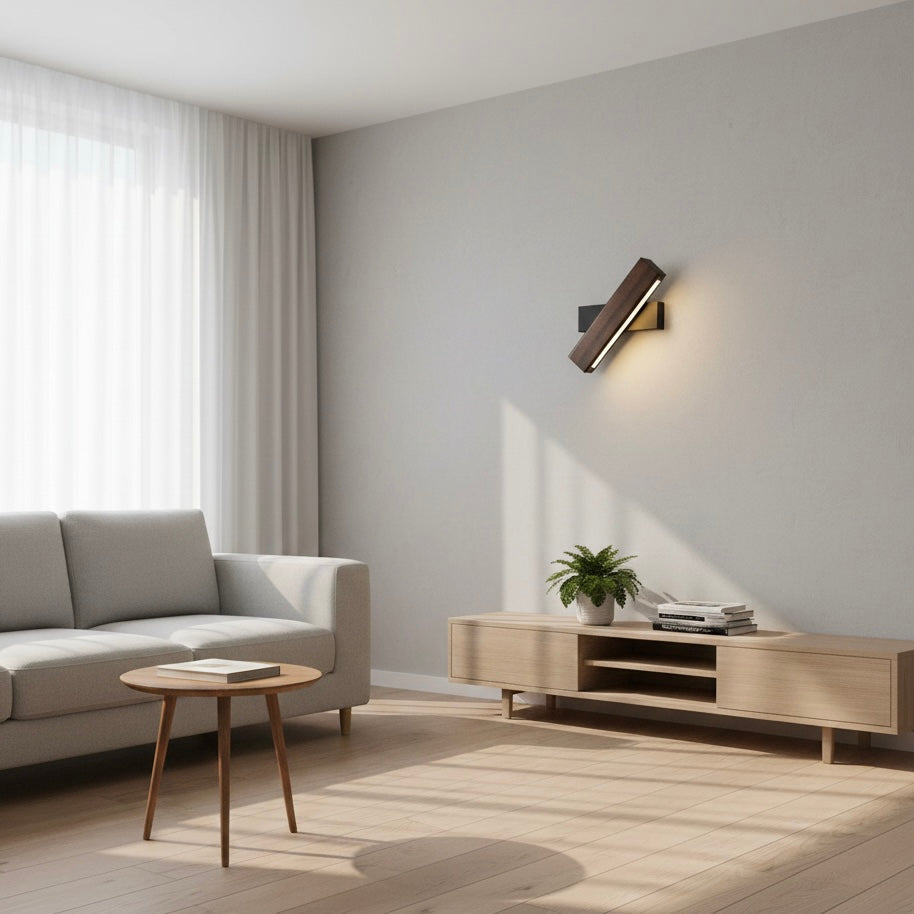 Natural Wood Wall Sconce with 360° Swivel Design