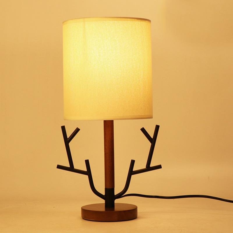 16 inch Rustic Vintage Tree Branch Taavita Plug Table Lamp with Fabric Drum Shade
