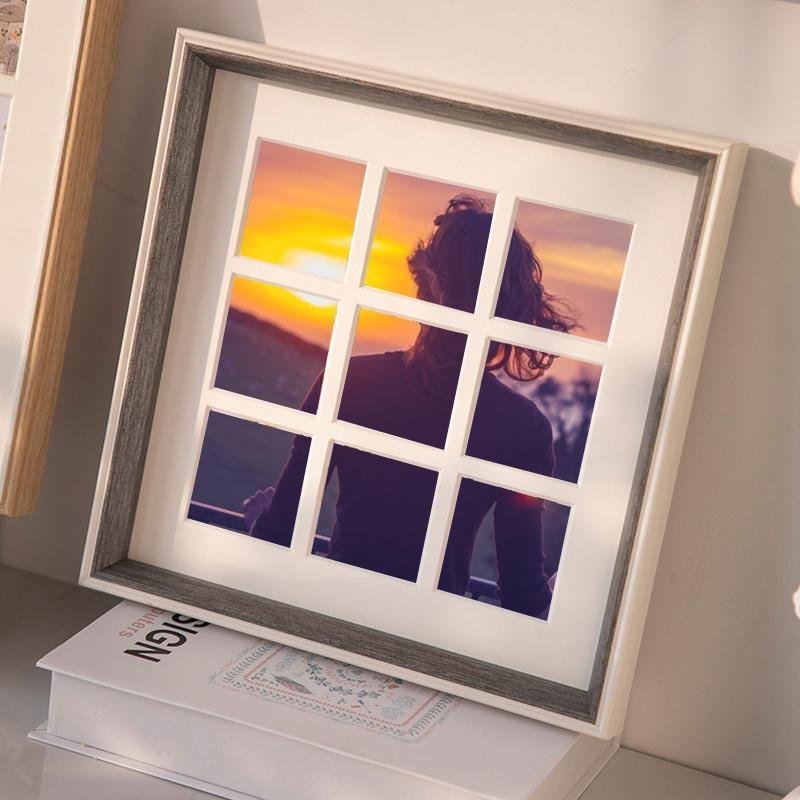 12'' Square Picture Frames Wood in Beige Pink Gray