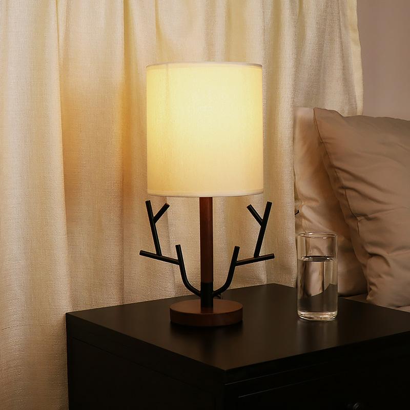 16 inch Rustic Vintage Tree Branch Taavita Plug Table Lamp with Fabric Drum Shade